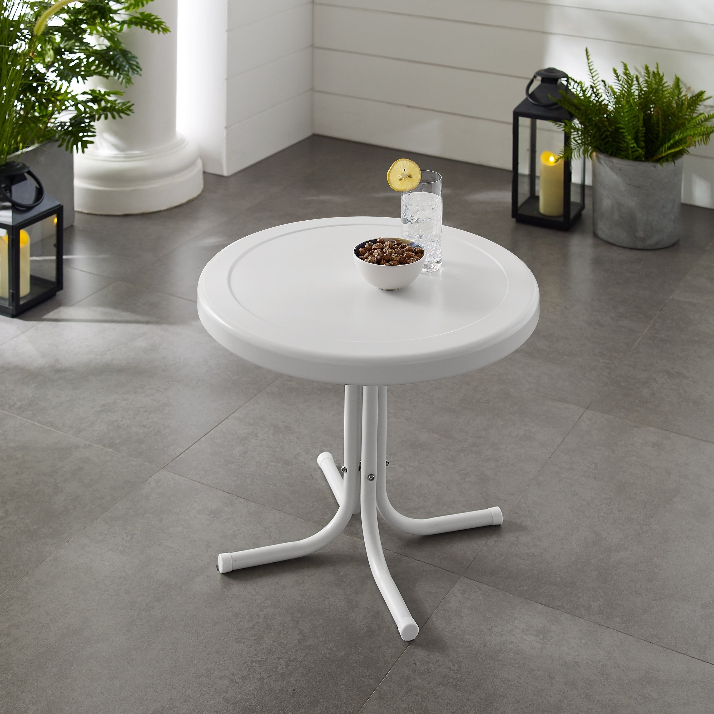 Retro Metal Side Table In Alabaster White