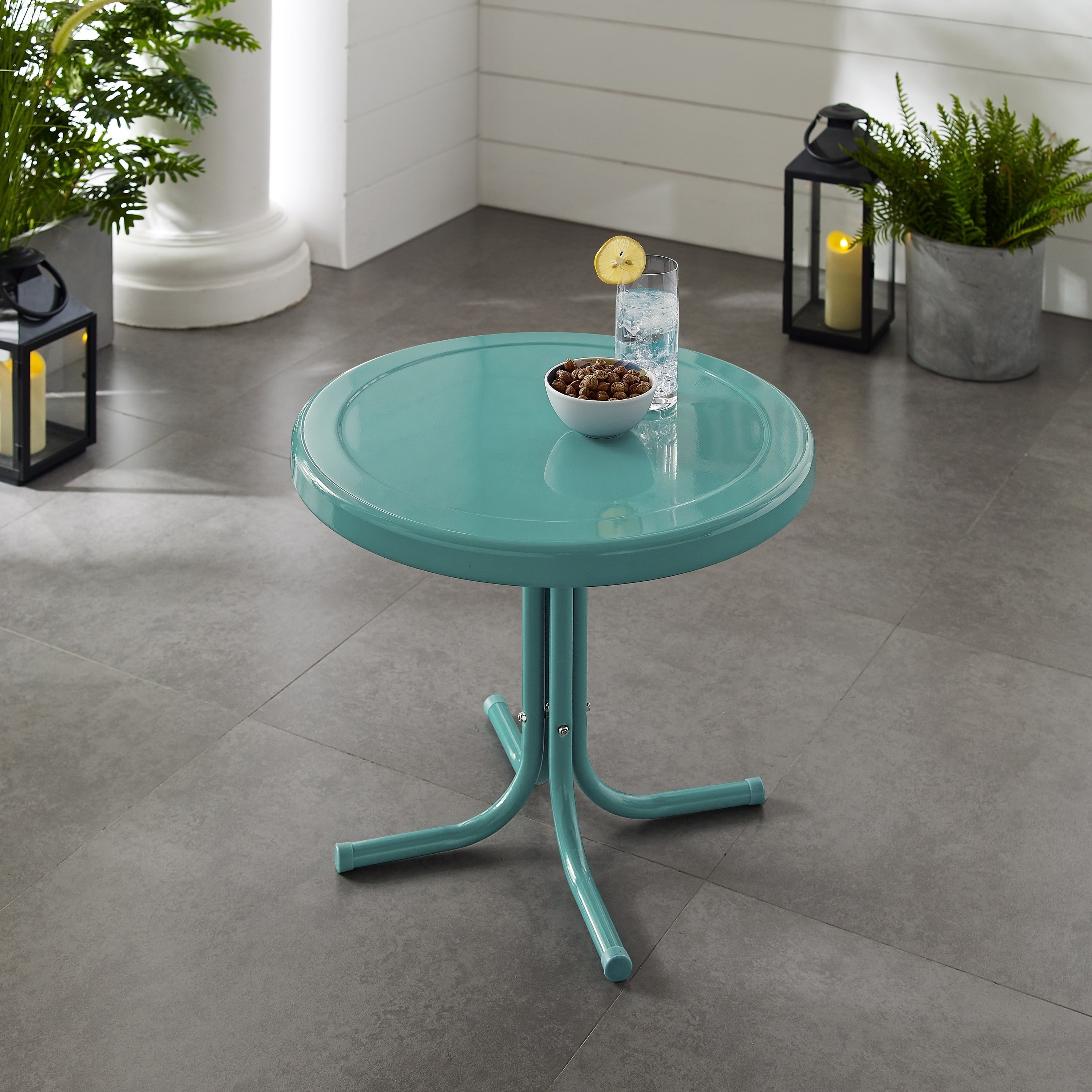 Retro Metal Side Table In Caribbean Blue