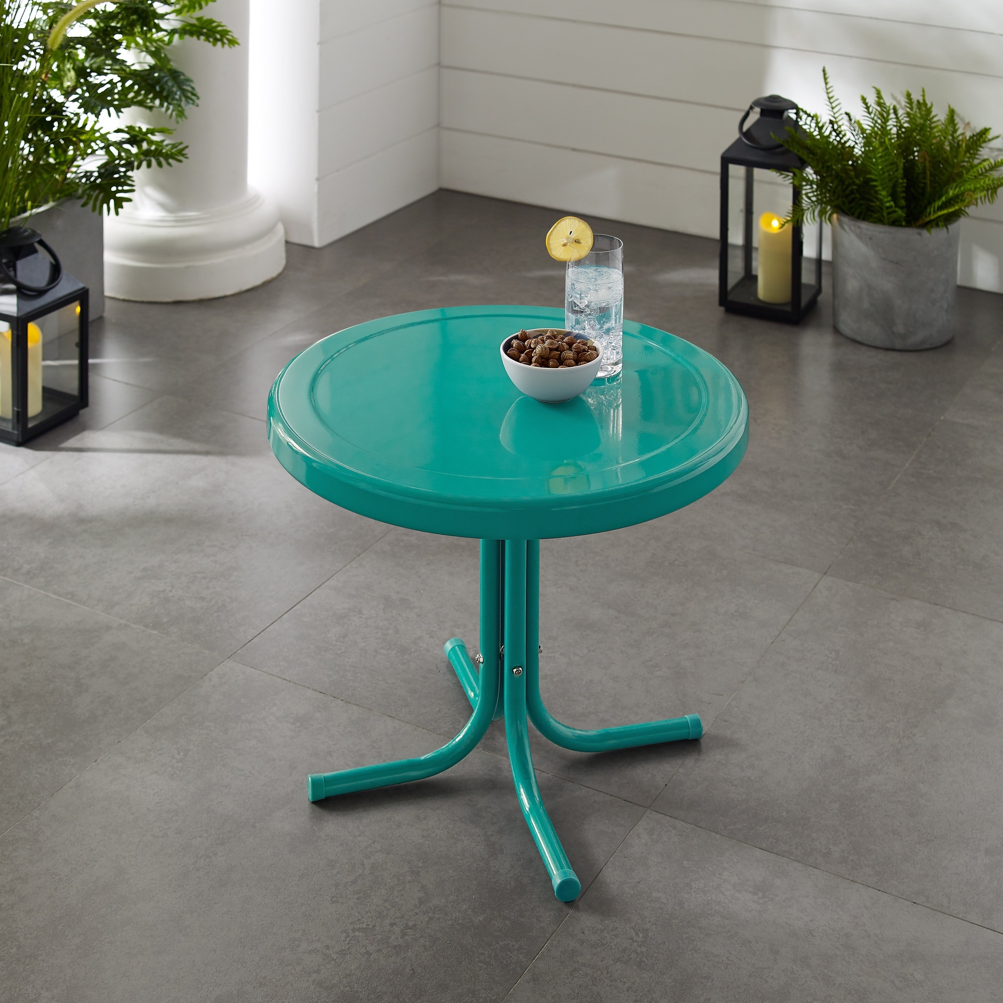 Crosley Furniture Retro Turquoise Metal Side Table