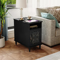 Retro Nightstand With Charging Station Hand Carved Door