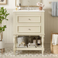 Retro Small Bathroom Vanity With Open Shelf Ceramic Sink Cabinet
