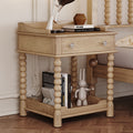 Retro Style Nightstand With Drawer Open Shelf Turned Legs Bedside Table With Metal Handle Natural