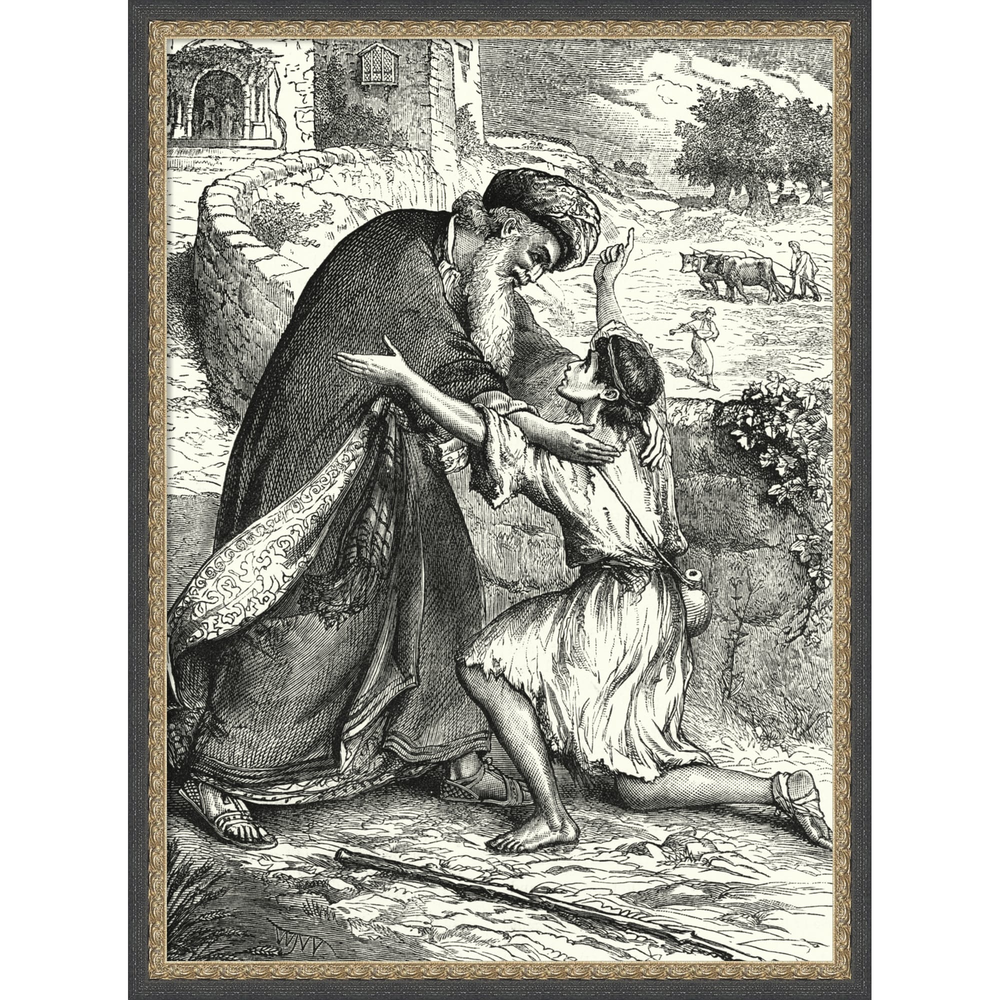 Return Of The Prodigal Son By English School Framed Mounted Canvas Wall Art Print