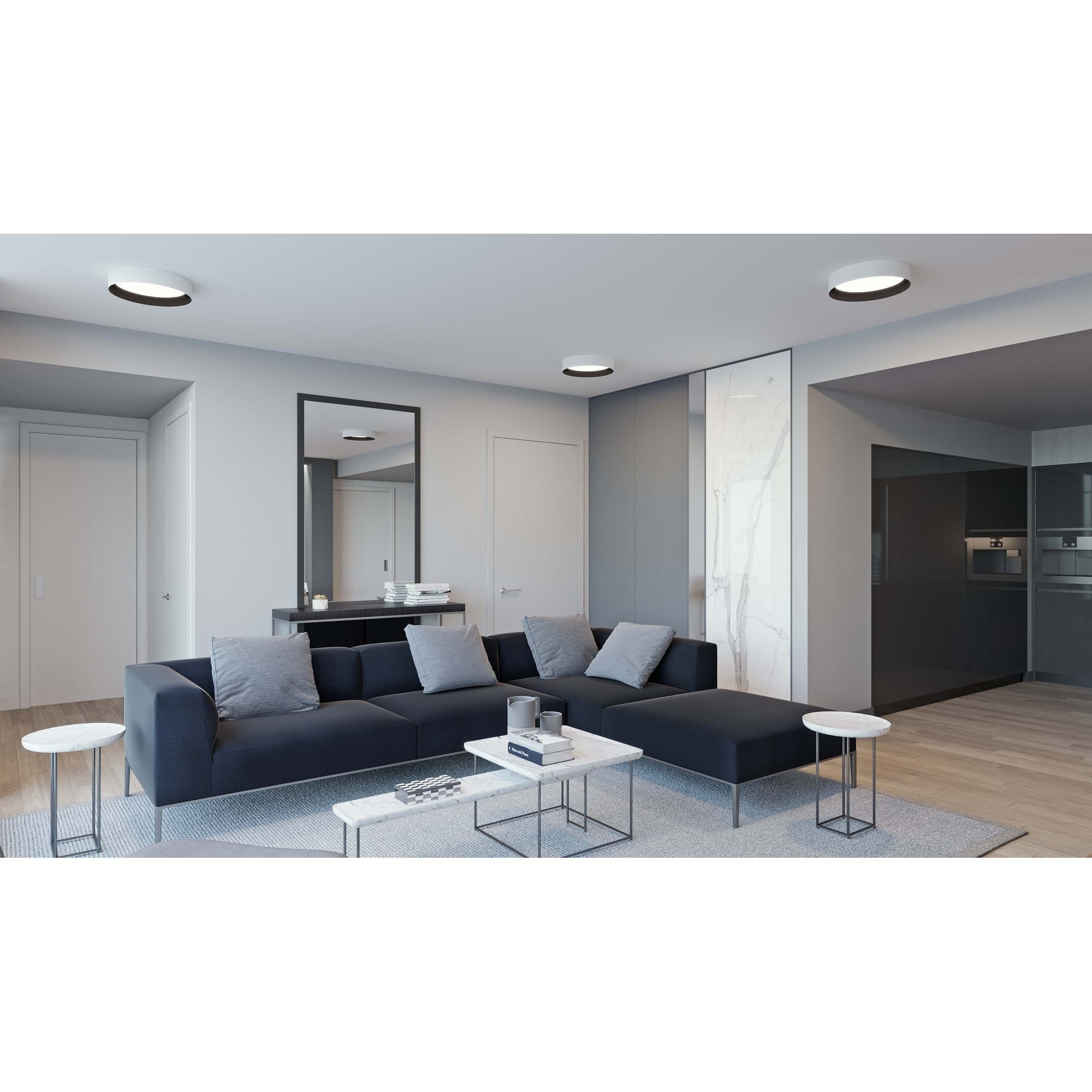 Afx Reveal 12 Inch White And Black Led Flush Mount White Acrylic Shade