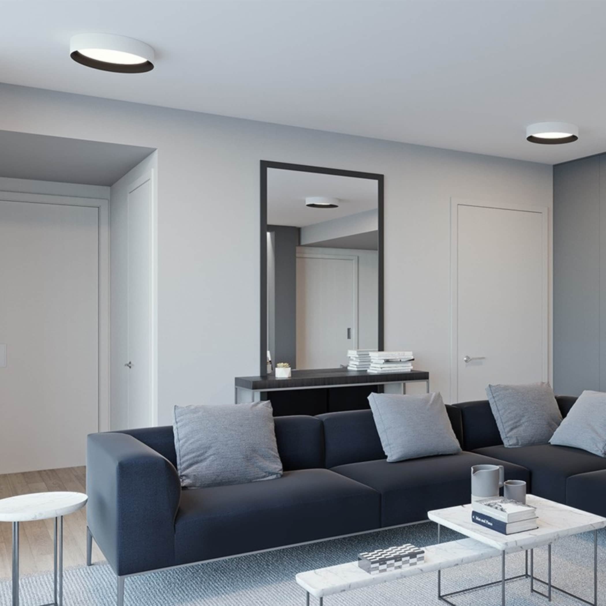 Afx Reveal 16 Inch White And Black Led Flush Mount White Acrylic Shade