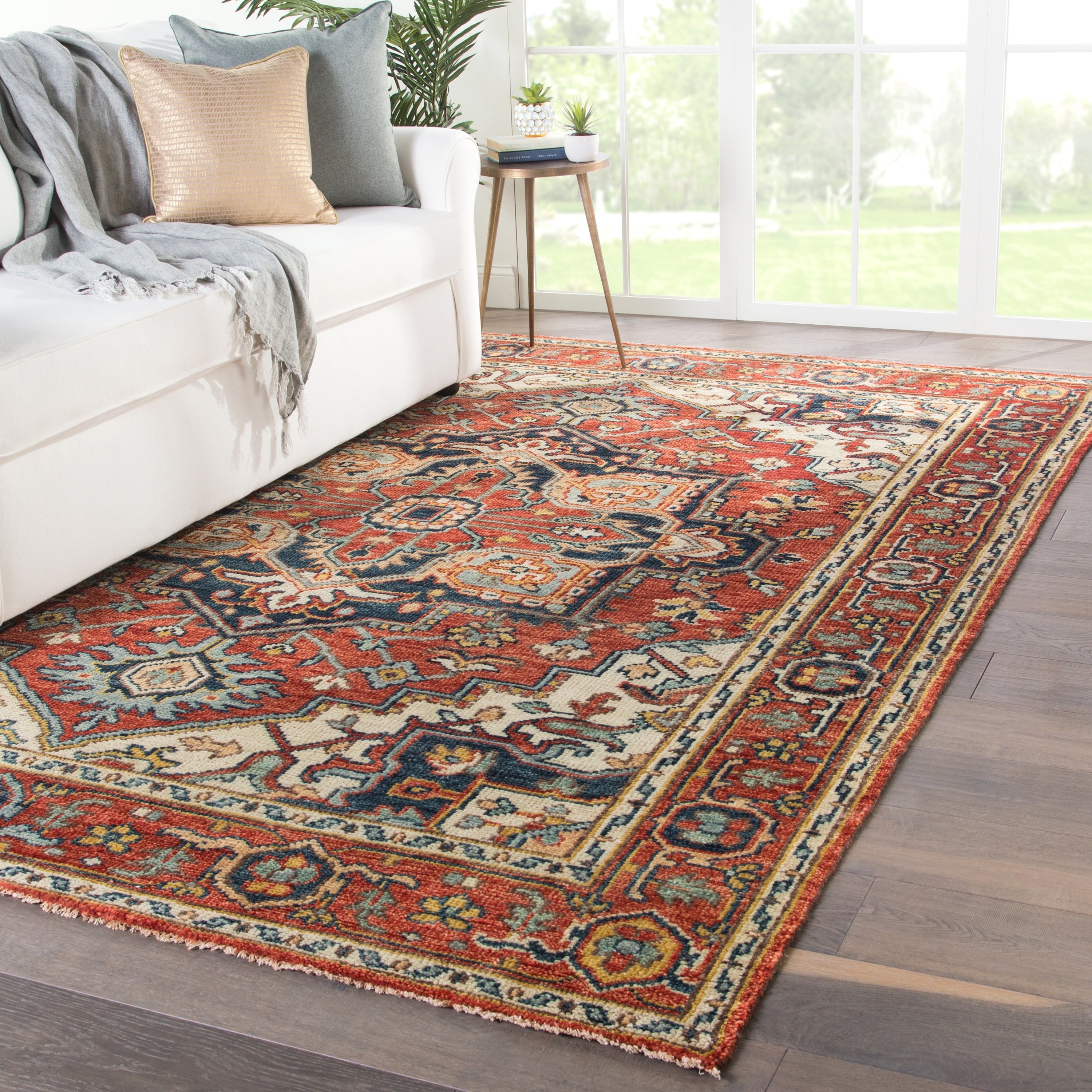 Revere Hand Knotted Medallion Red Multicolor Area Rug 6X9