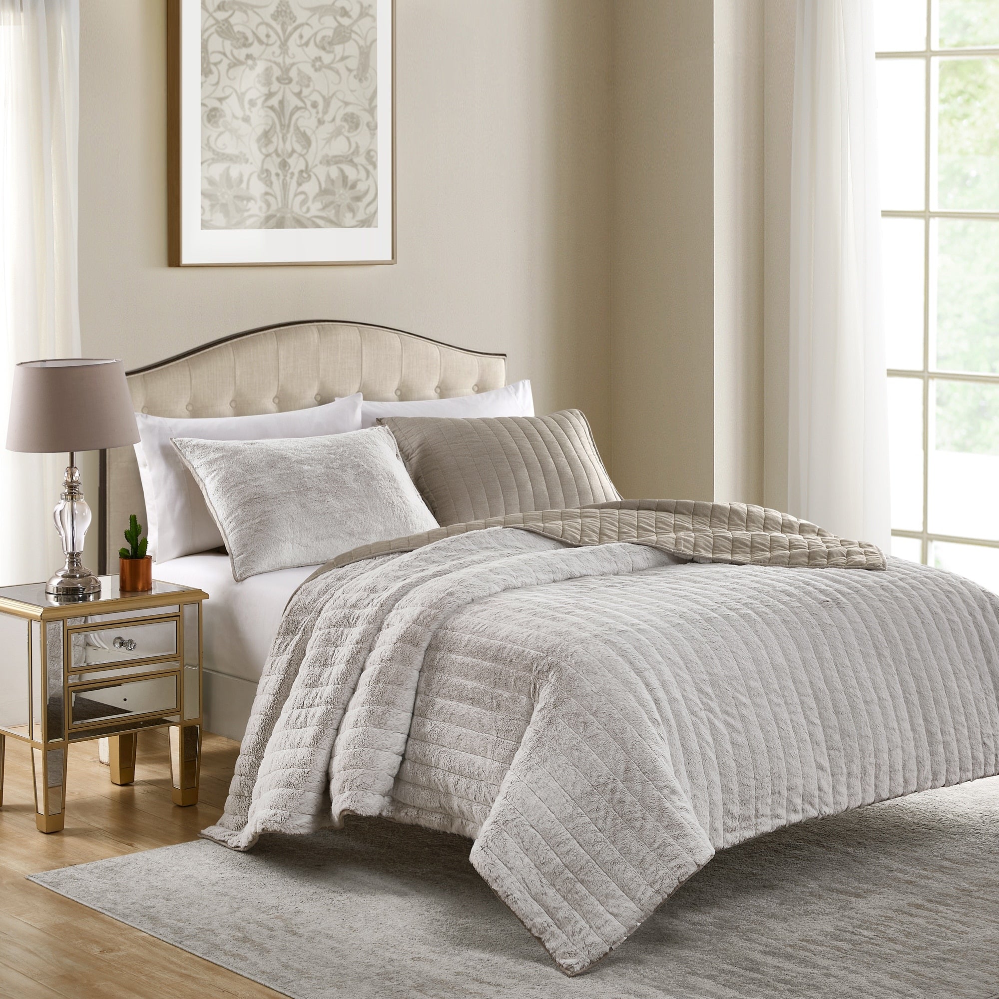 Reversible Faux Fur And Flannel Quilt Set