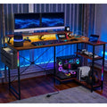 Reversible L Shaped Computer Desk With Power Outlets And Led Lights Corner Desk With Monitor Stand And Cpu Shelf