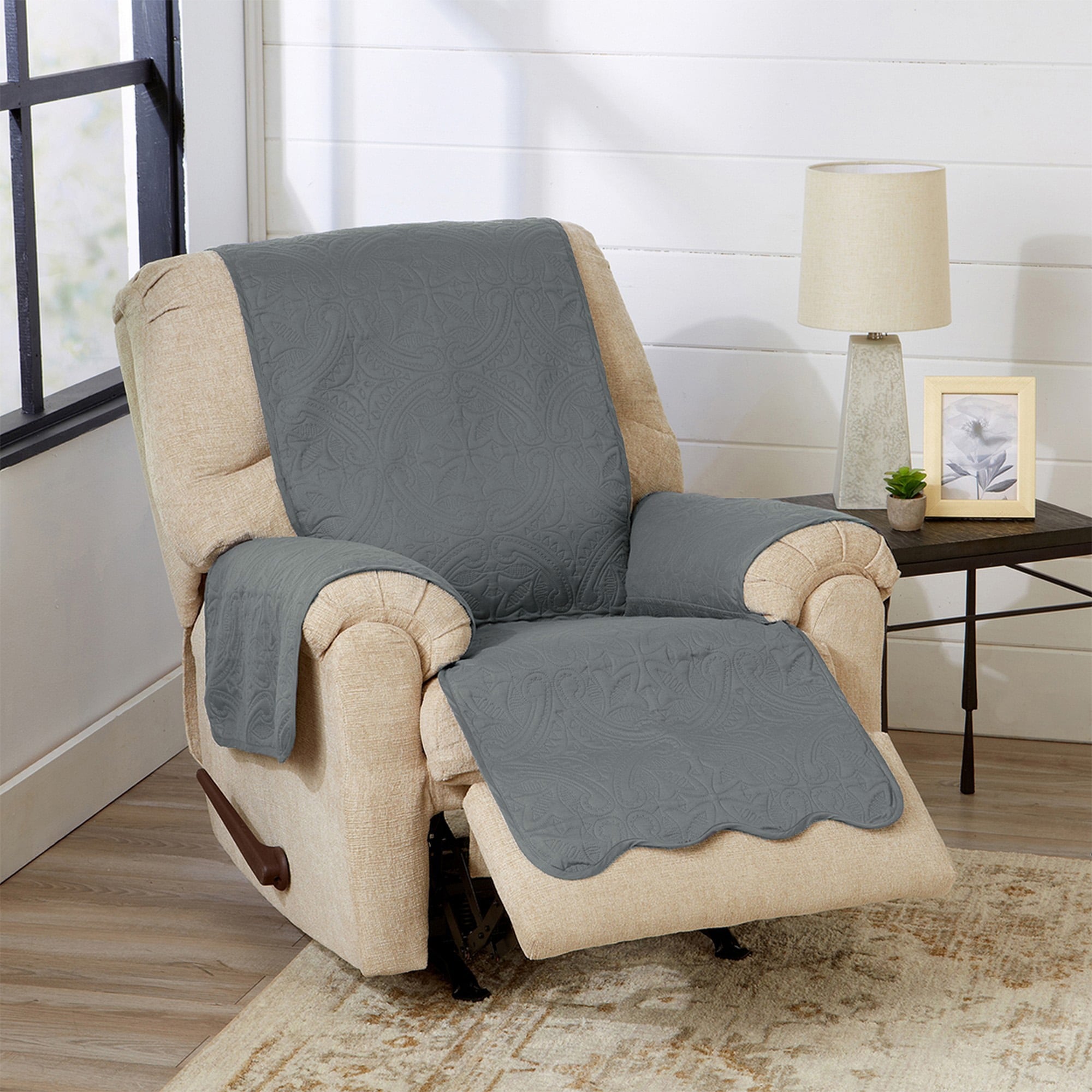 Great Bay Home Elenor Solid Reversible Recliner Furniture Protector