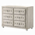 Rex 40 Inch Wide Dresser 6 Drawers Crystal Tufted Beige Upholstery