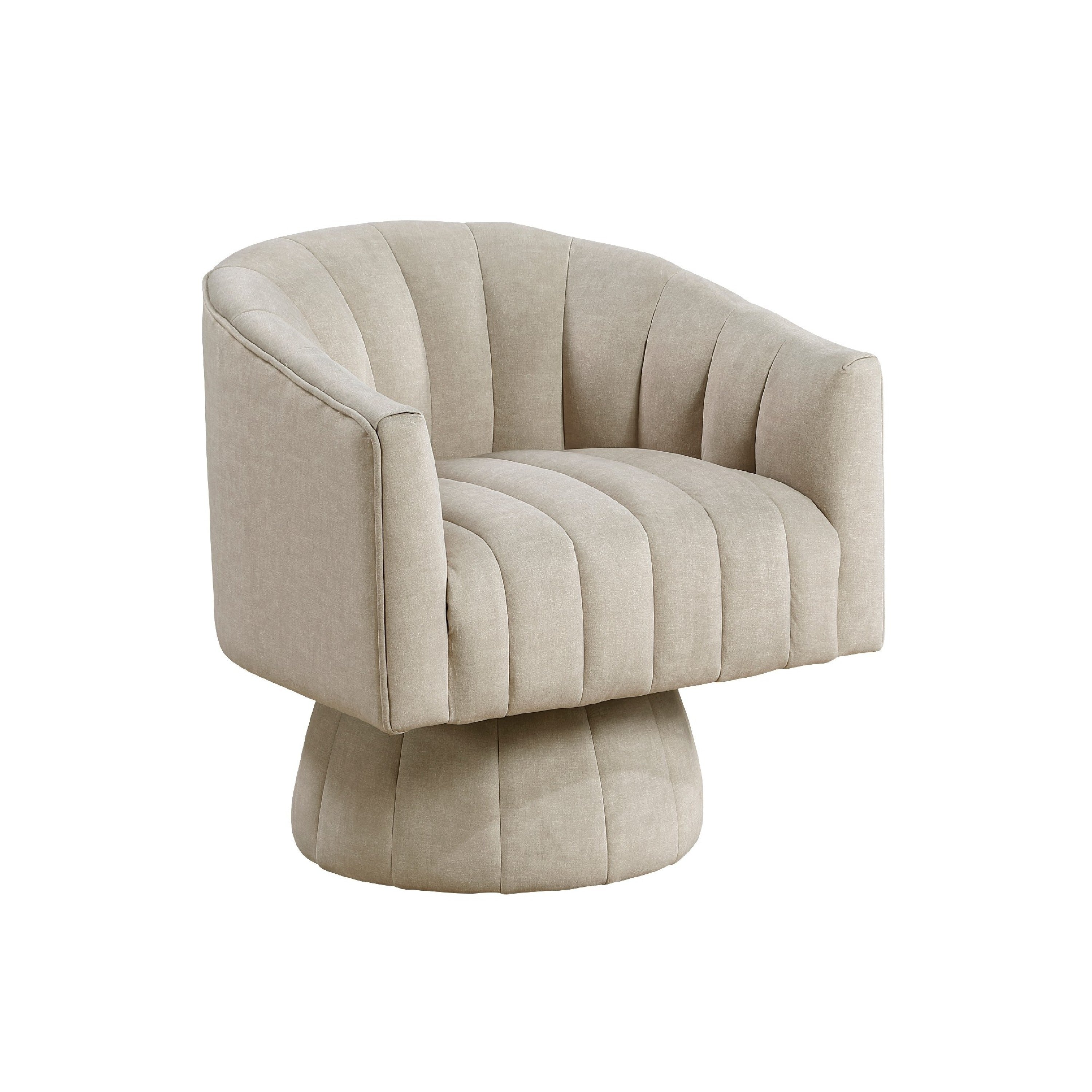 Rex Swivel Accent Chair Barrel Channel Stitched Velvet Taupe Brown