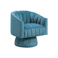 Rex Swivel Accent Chair Barrel Channel Stitched Velvet Teal Blue