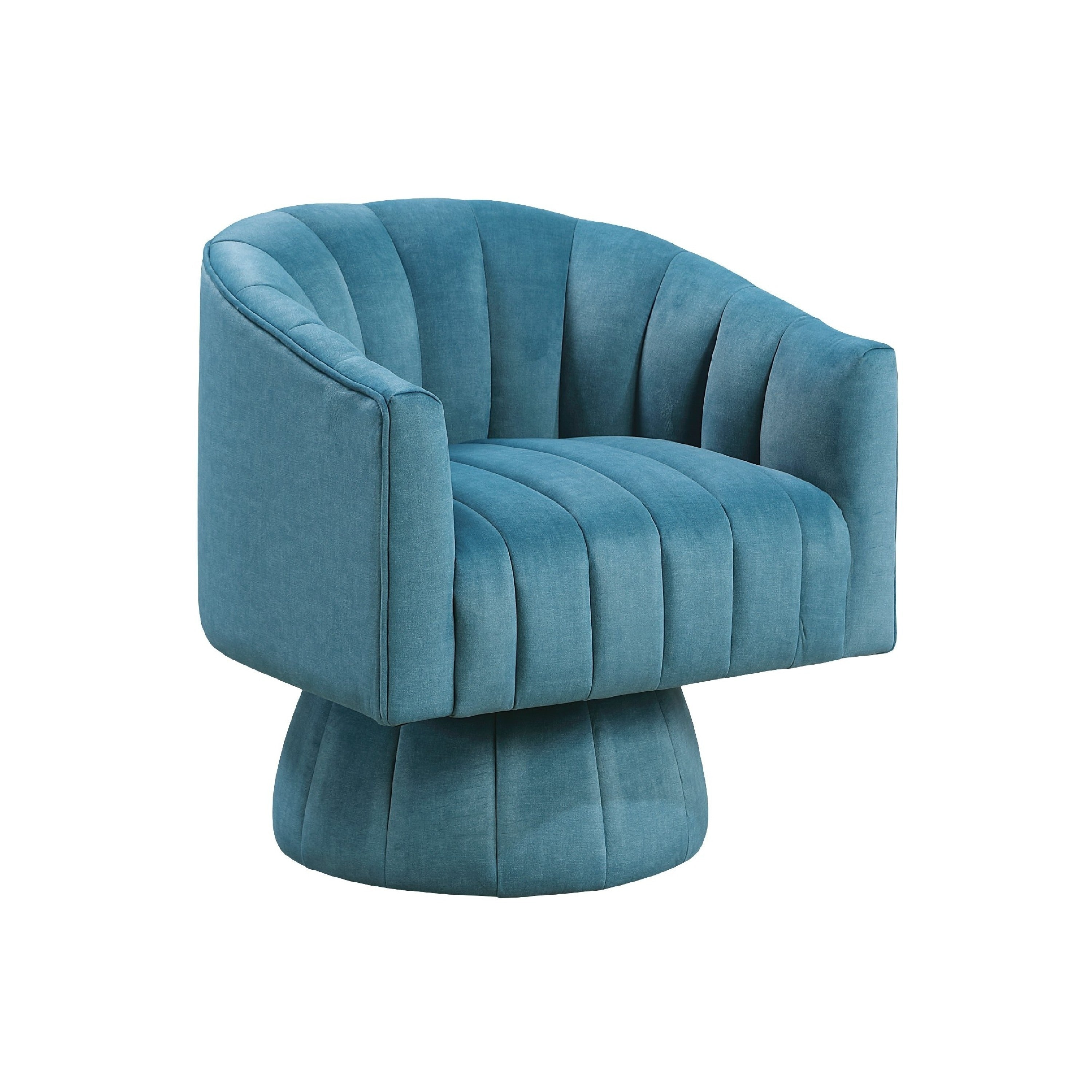 Rex Swivel Accent Chair Barrel Channel Stitched Velvet Teal Blue