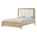 Rexa Queen Bed White Upholstered Channeled Headboard Natural Brown Wood