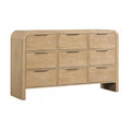 Rexa Wide Dresser 9 Drawers Natural Brown Wood Metal Finger Pulls