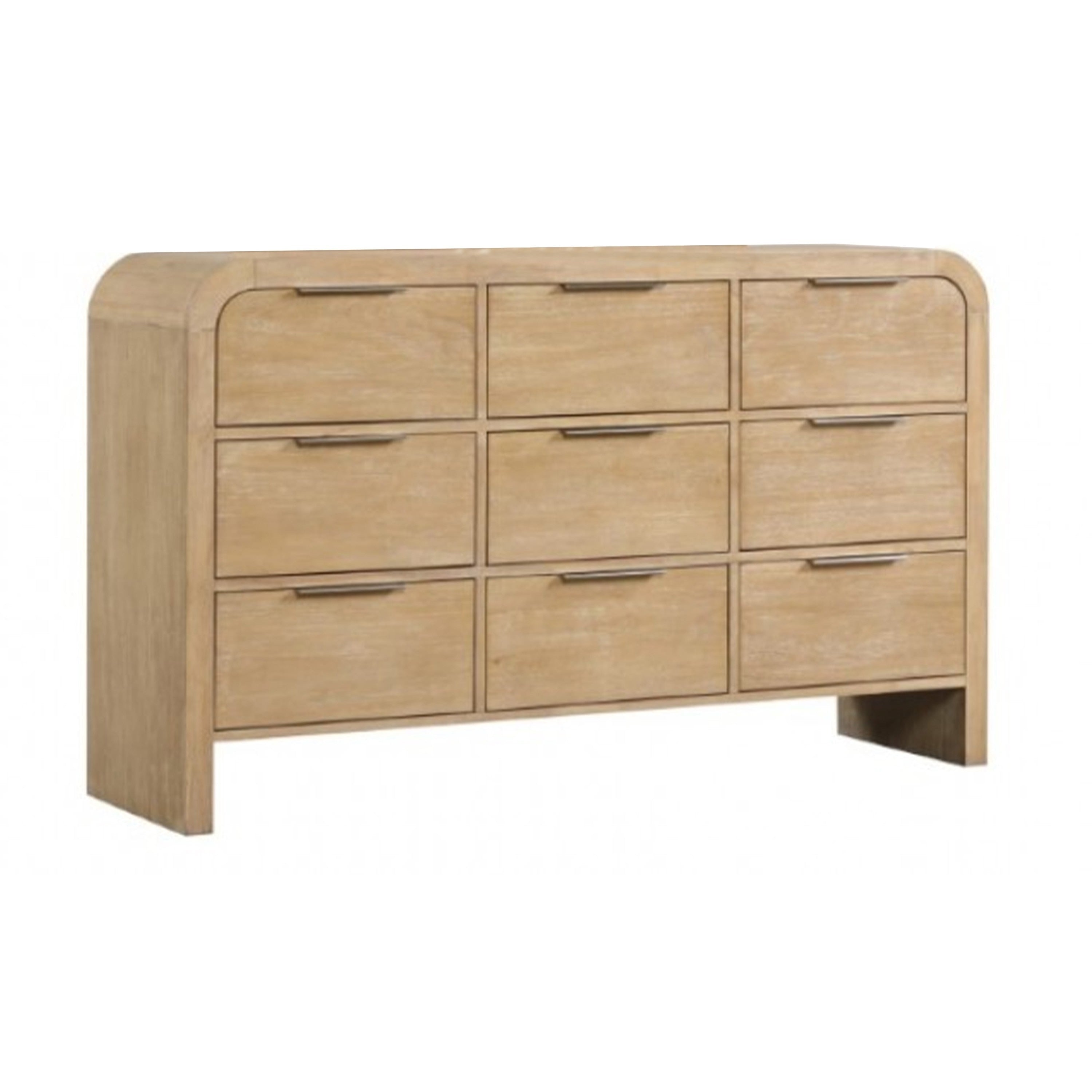 Rexa Wide Dresser 9 Drawers Natural Brown Wood Metal Finger Pulls