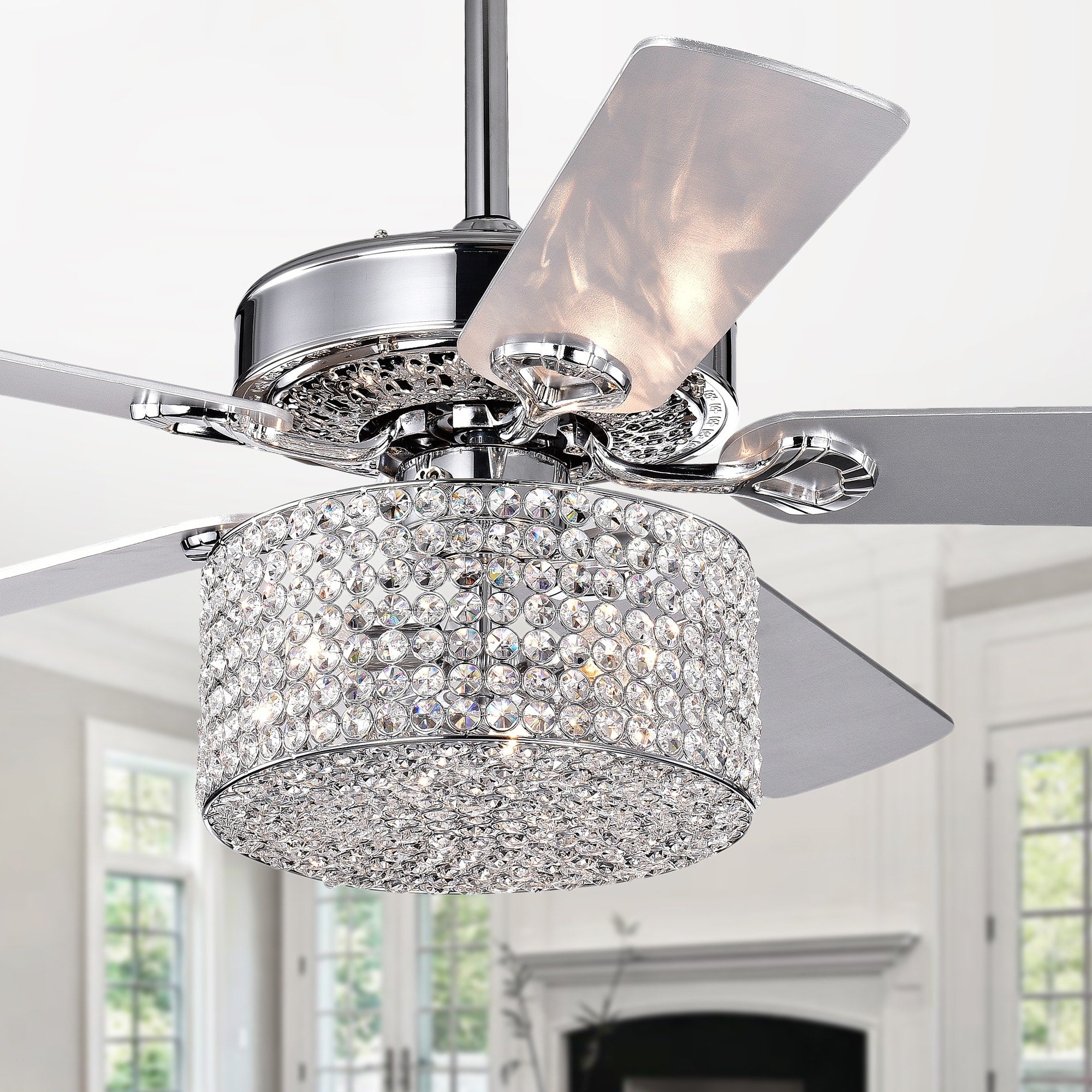 Rexen Chrome 52 Inch 5 Blade Lighted Ceiling Fan 52 Inches Diameter