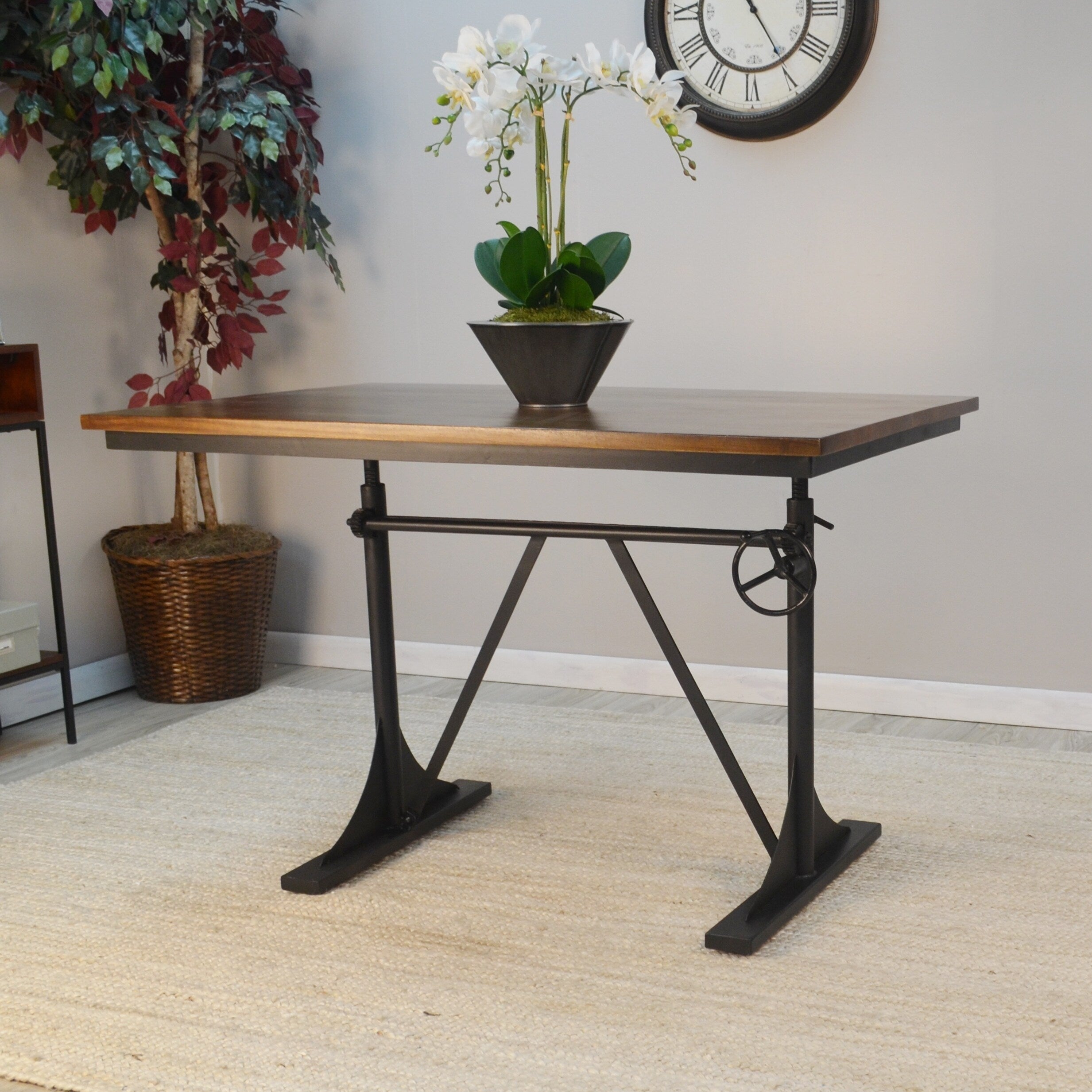 Rhett Adjustable Elm And Black Table Brown