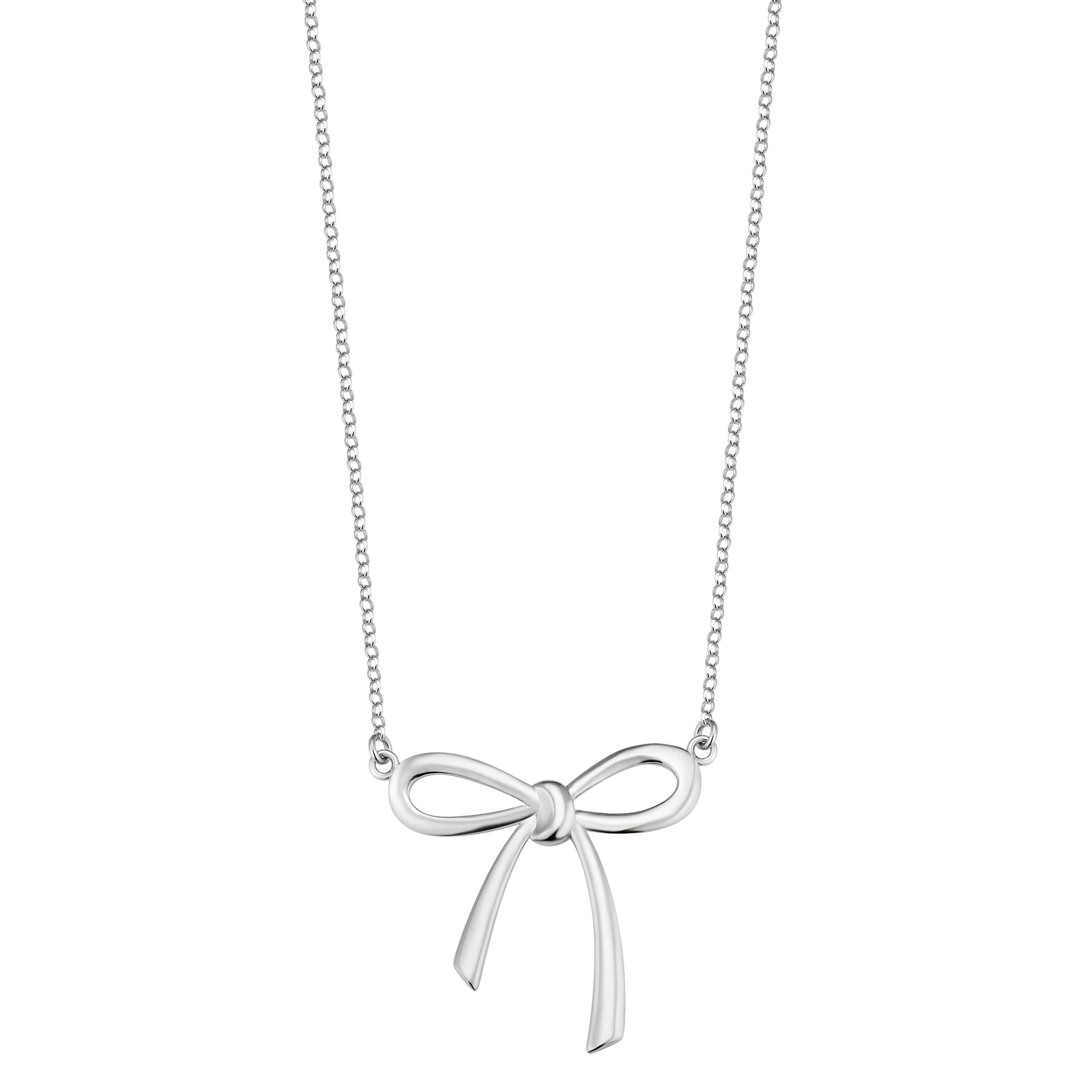 Fremada Rhodium Plated Italian Silver Bow Ribbon Adjustable Necklace 16 To 18 Inch
