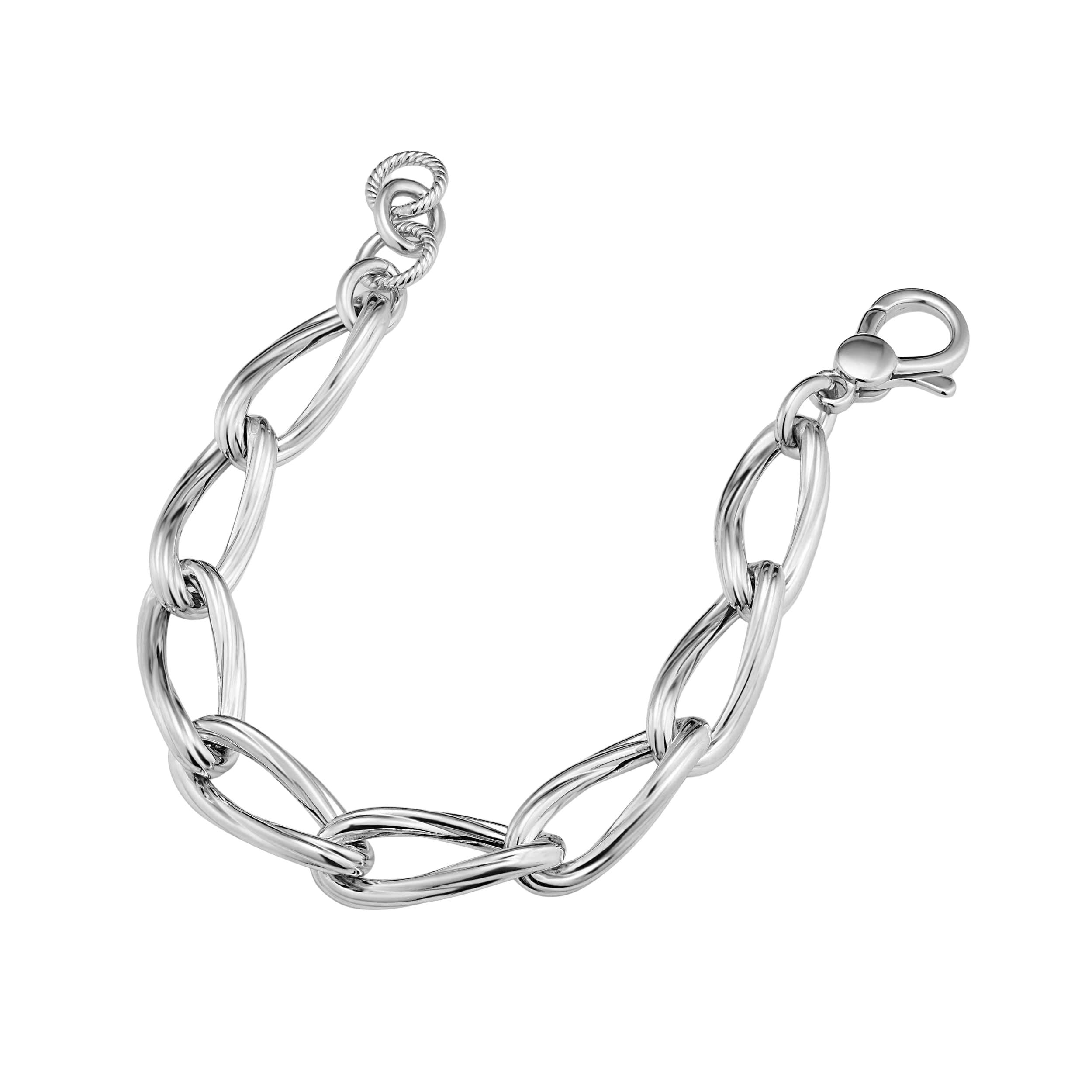 Rhodium Plated Silver Scluptured Oval Link Bracelet 7.5 Inches