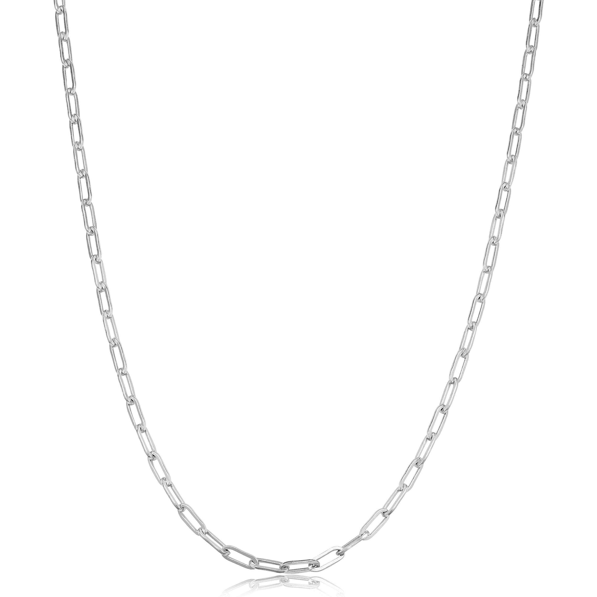 Rhodium Plated Sterling Silver 2.3 Millimeter Papaerclip Link Chain Necklace