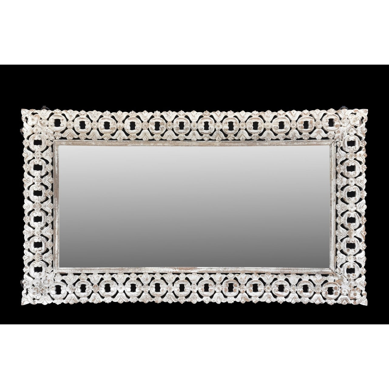 Rhu Home Hand Carved White Wooden Mirror. 81