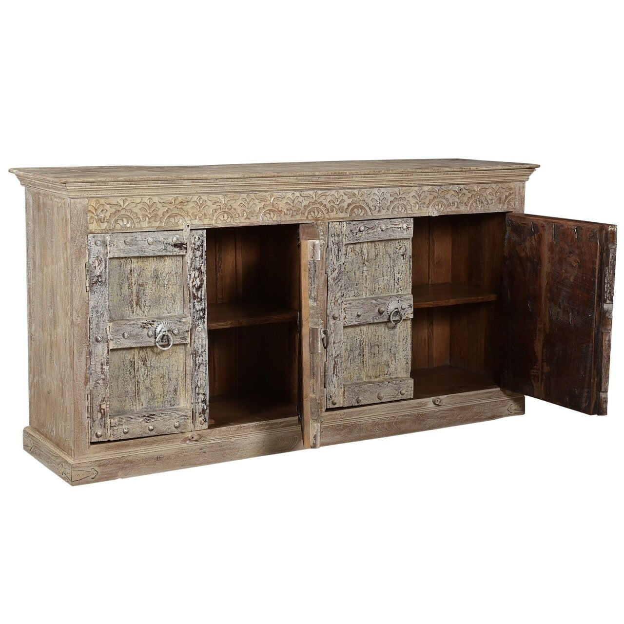 Rhu Home Reclaimed Wood Sideboard With 4 Doors 89