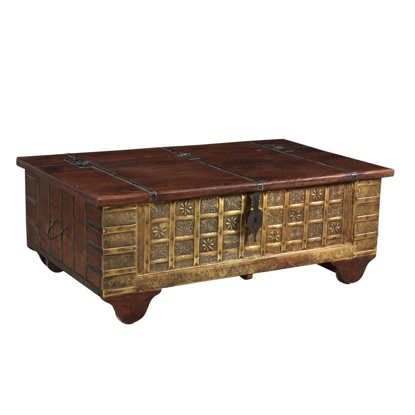 Rhu Home Tortoise Wooden Metal Fitted Trunk Box Coffee Table