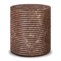 Riba Ribbed Concrete Drum Side Table With Marble Finish