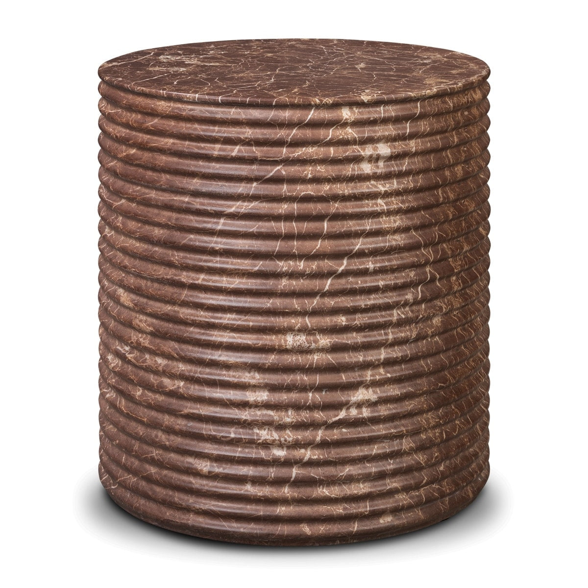 Riba Ribbed Concrete Drum Side Table With Marble Finish