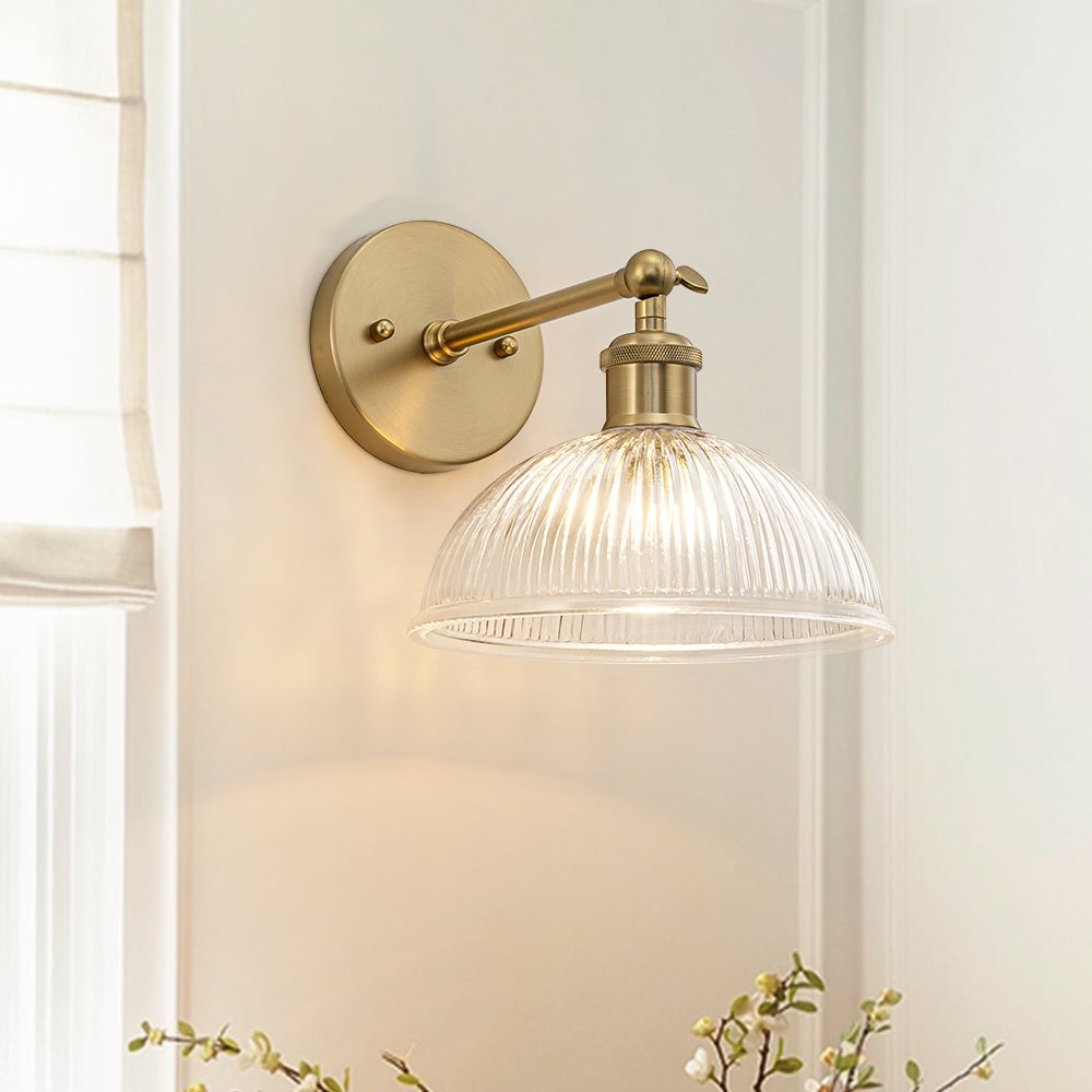 Ribbed Glass 1 Light Wall Sconce With Domed Shade Semi Flush Mount 8.5 In