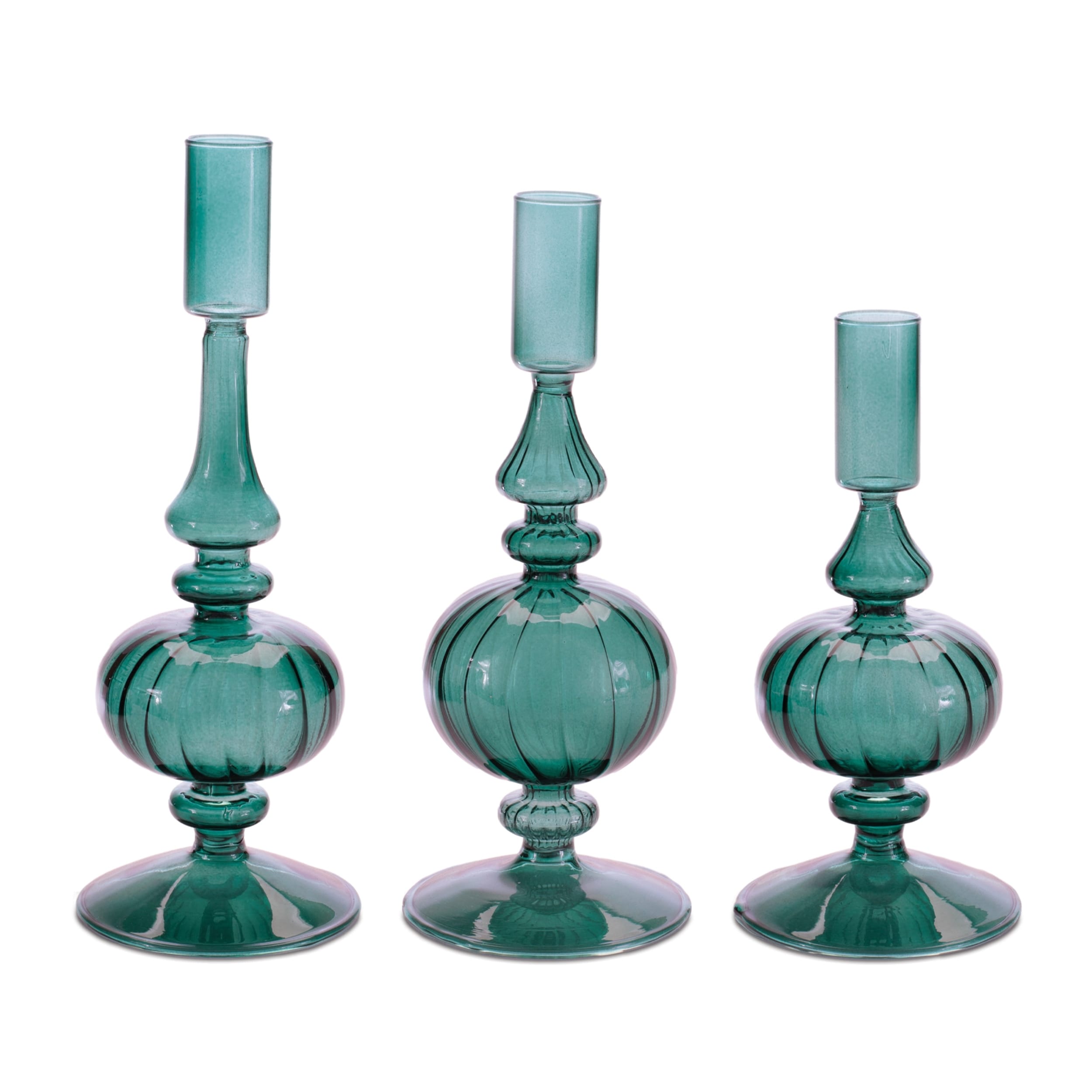 Ribbed Glass Taper Candle Holder Set Of 3