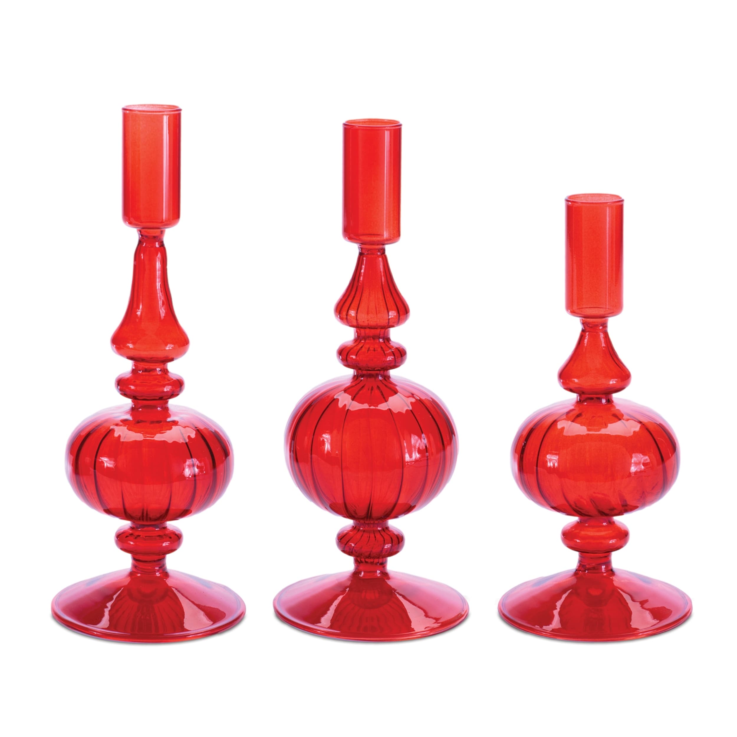 Ribbed Glass Taper Candle Holder Set Of 3