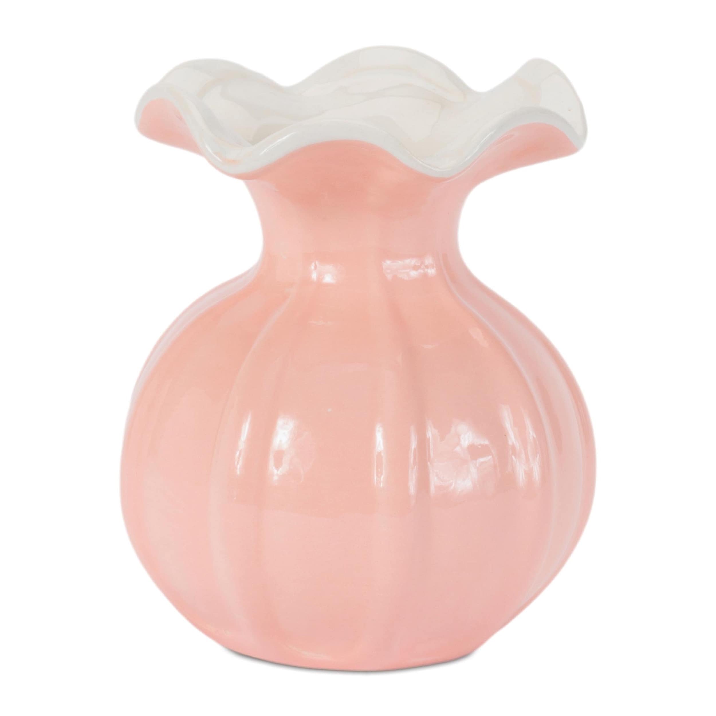 Ribbed Ruffle Rim Vase Set Of 2