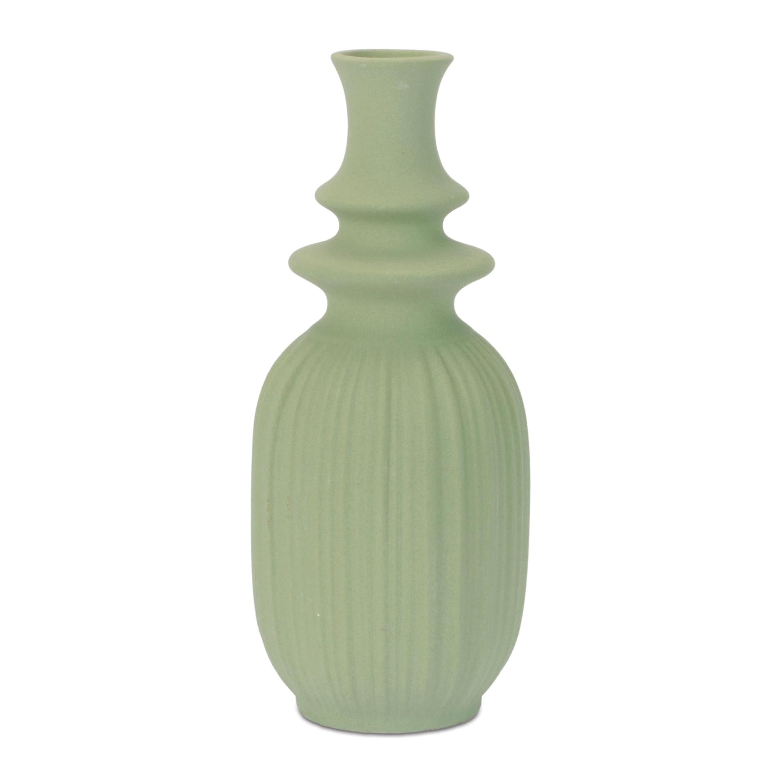 Ribbed Stoneware Bottle Vase Set Of 2