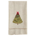 Ribbon Christmas Tree Design Embroidered And Hemstitched Guest Towels Set Of 4