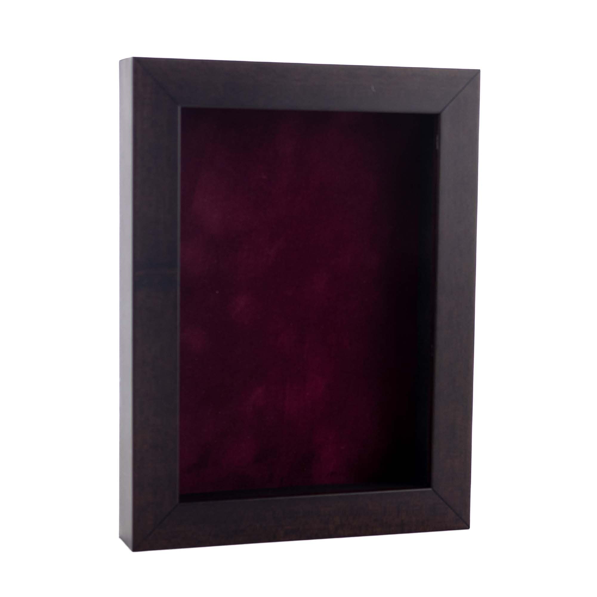 Rich Dark Brown Wood Shadow Box Frame With Acrylic Front Dark Red Suede Backing 30 Sizes