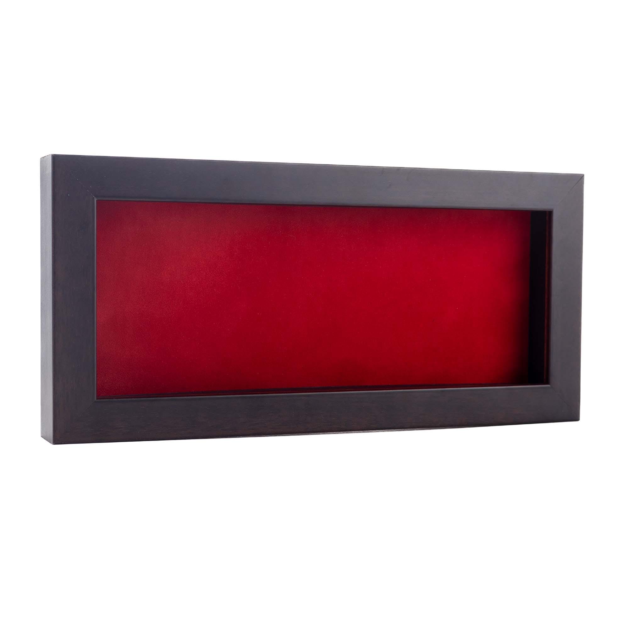 Rich Dark Brown Wood Shadow Box Frame With Acrylic Front Red Suede Backing 30 Sizes