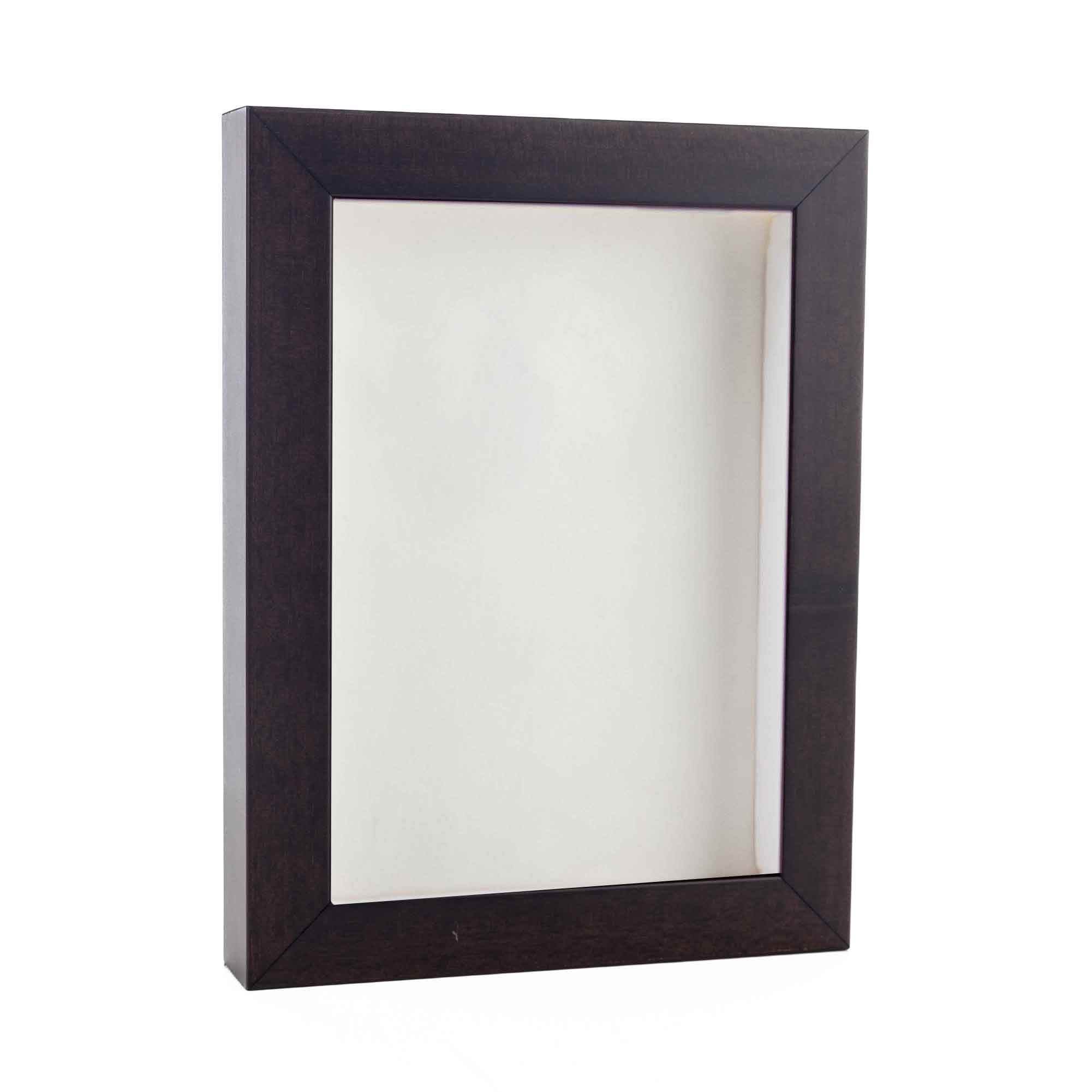 Rich Dark Brown Wood Shadow Box Frame With Acrylic Front White Suede Backing 30 Sizes