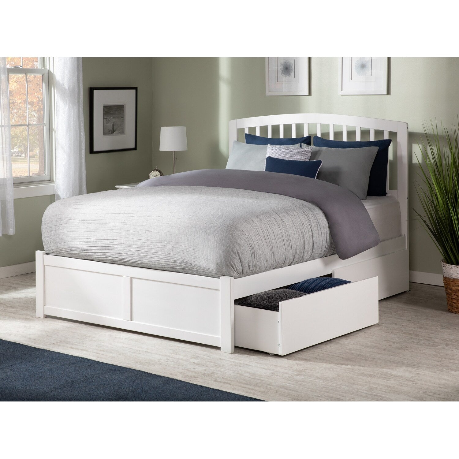 Richmond Queen Platform Bed With Flat Panel Foot Board And 2 Urban Bed Drawers In White