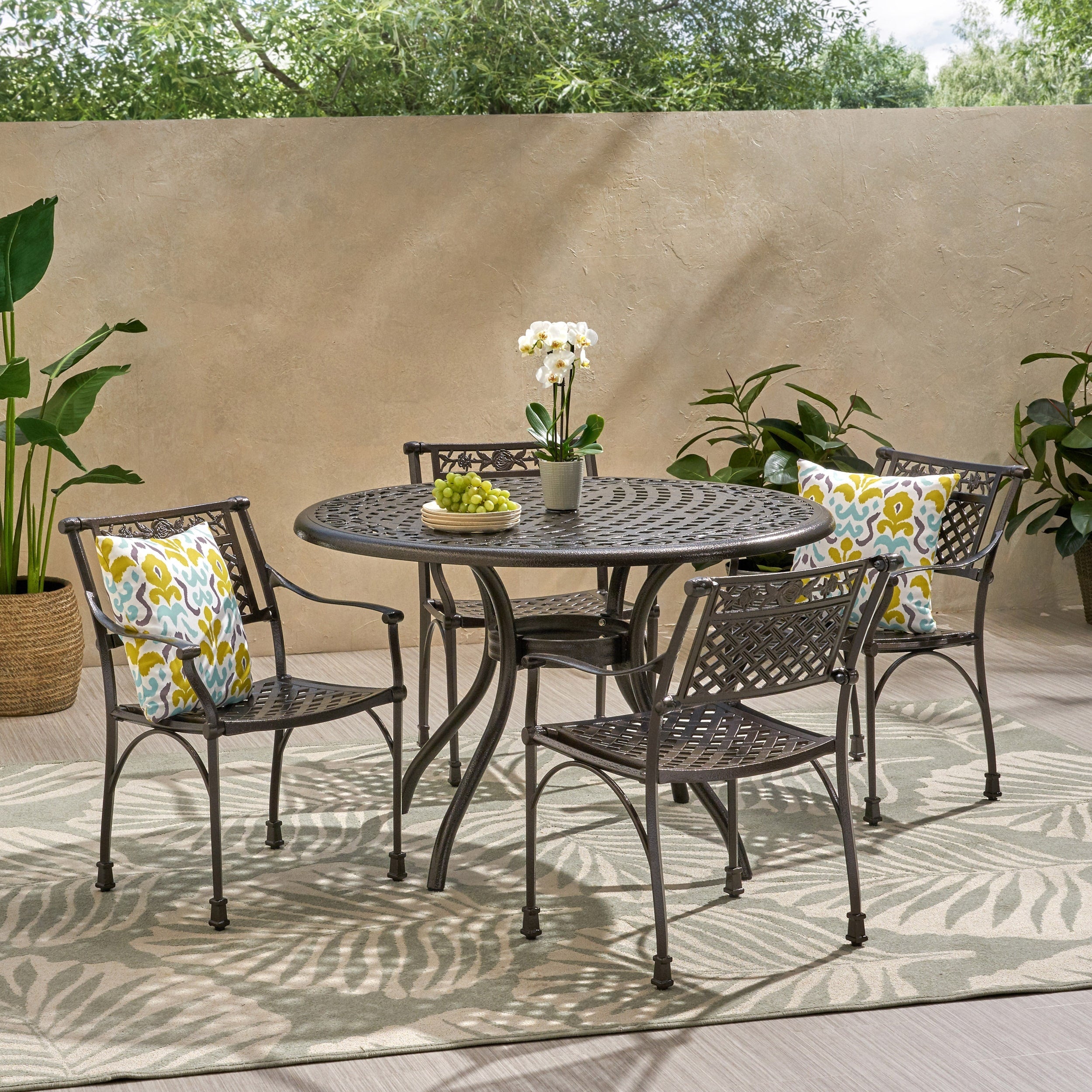 Ridgecrest Traditional Outdoor Aluminum 5 Piece Dining Set With Round Table By Christopher Knight Home