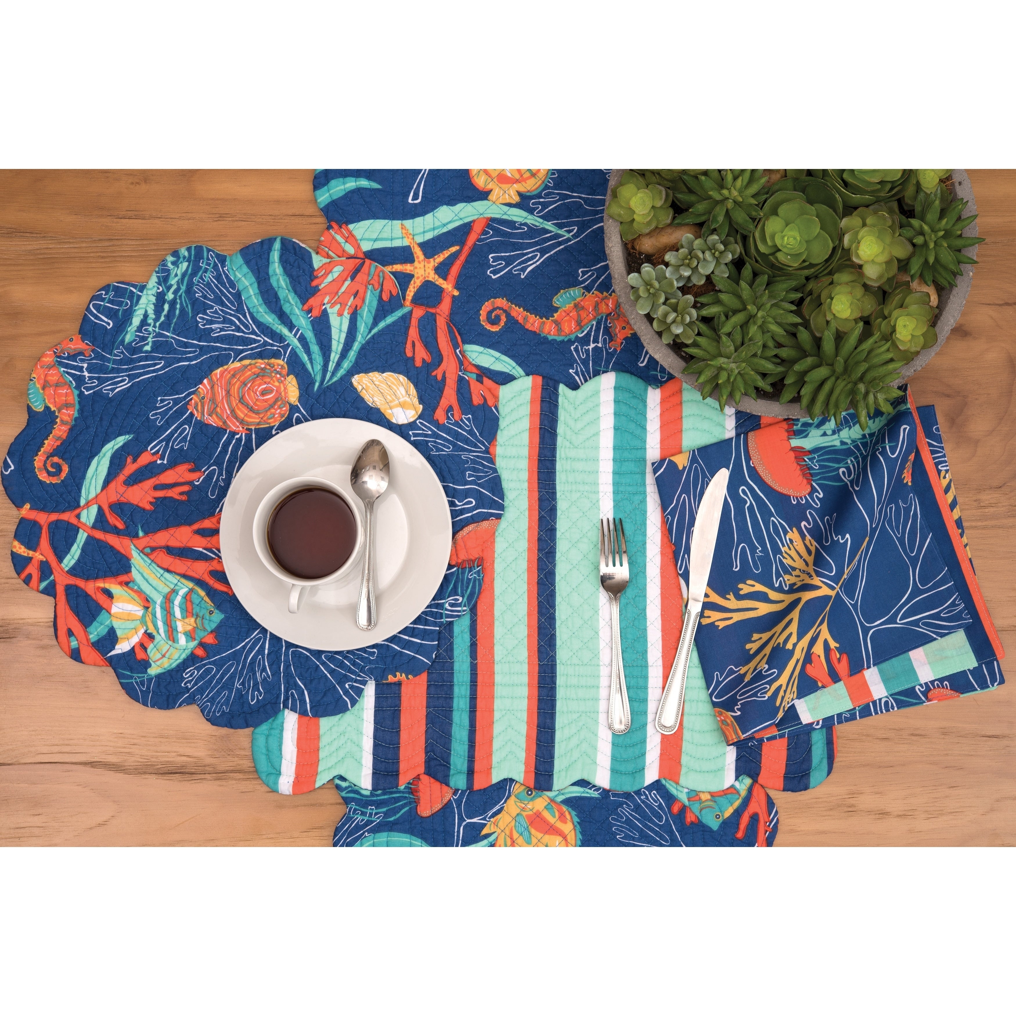Ridley Island Tropical Coastal Cotton Quilted Placemat Set Of 6