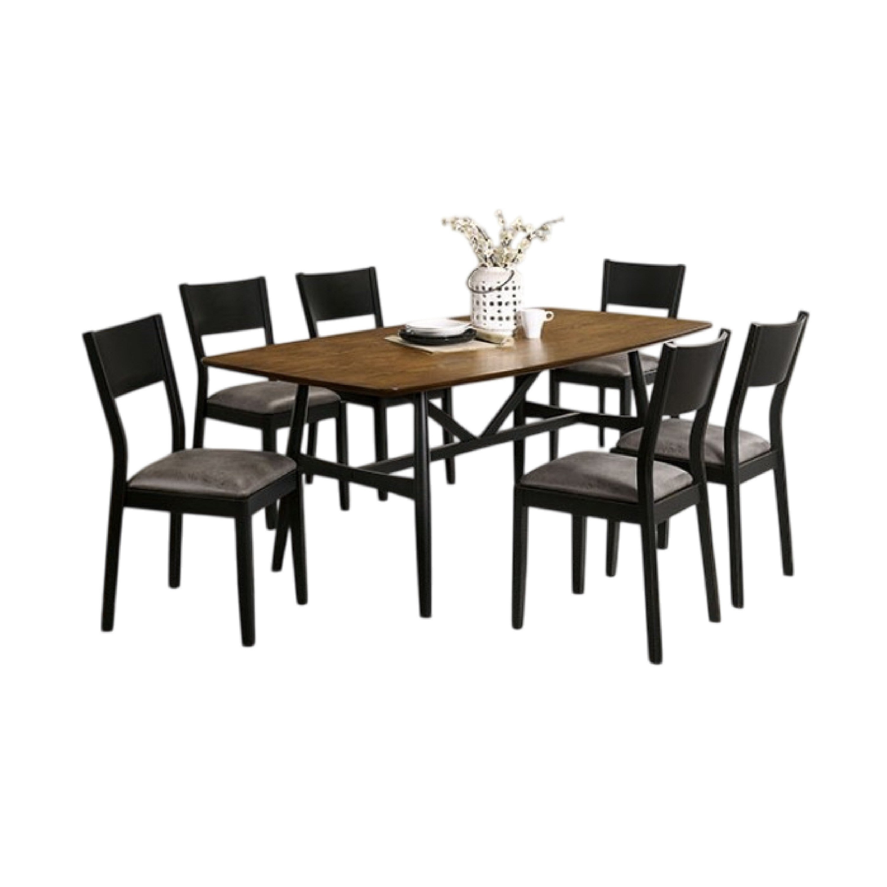Riera 7Pc Dining Table Set With Planked Top 6 Faux Leather Chairs