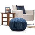 The Curated Nomad Holladay Round Hand Knit Pouf In Blue Navy Cotton