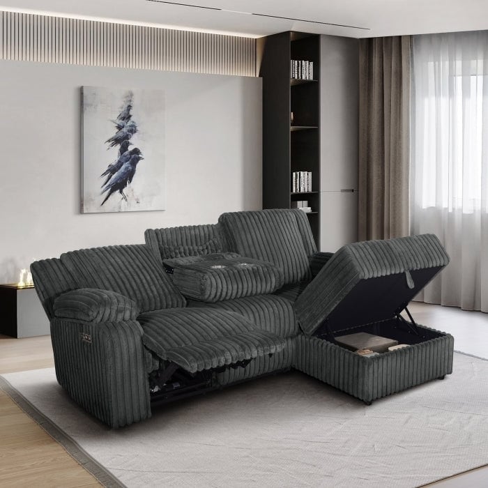 Right Facing Power Recliner Sectional Sofa Storage Chaise With Usb Drop Down Tray
