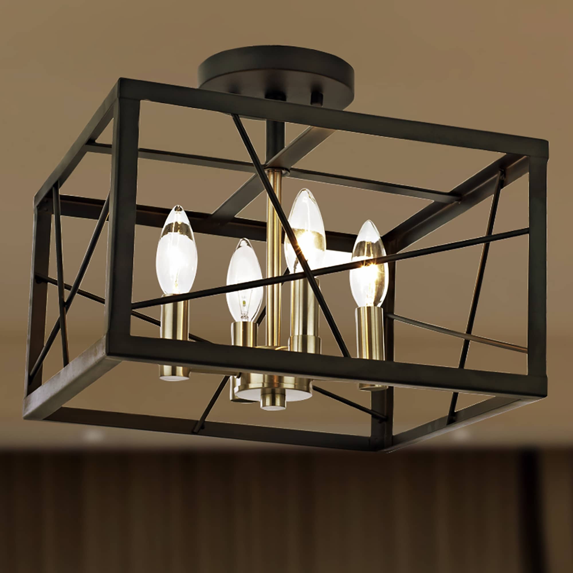 Rinah Matte Black Brushed Nickel 4 Light Metal Cage Semi Flush Mount