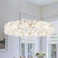 Ring Chrome Led Chandelier Textured Clear Frosted Crystal Panels Dia.19.69 In