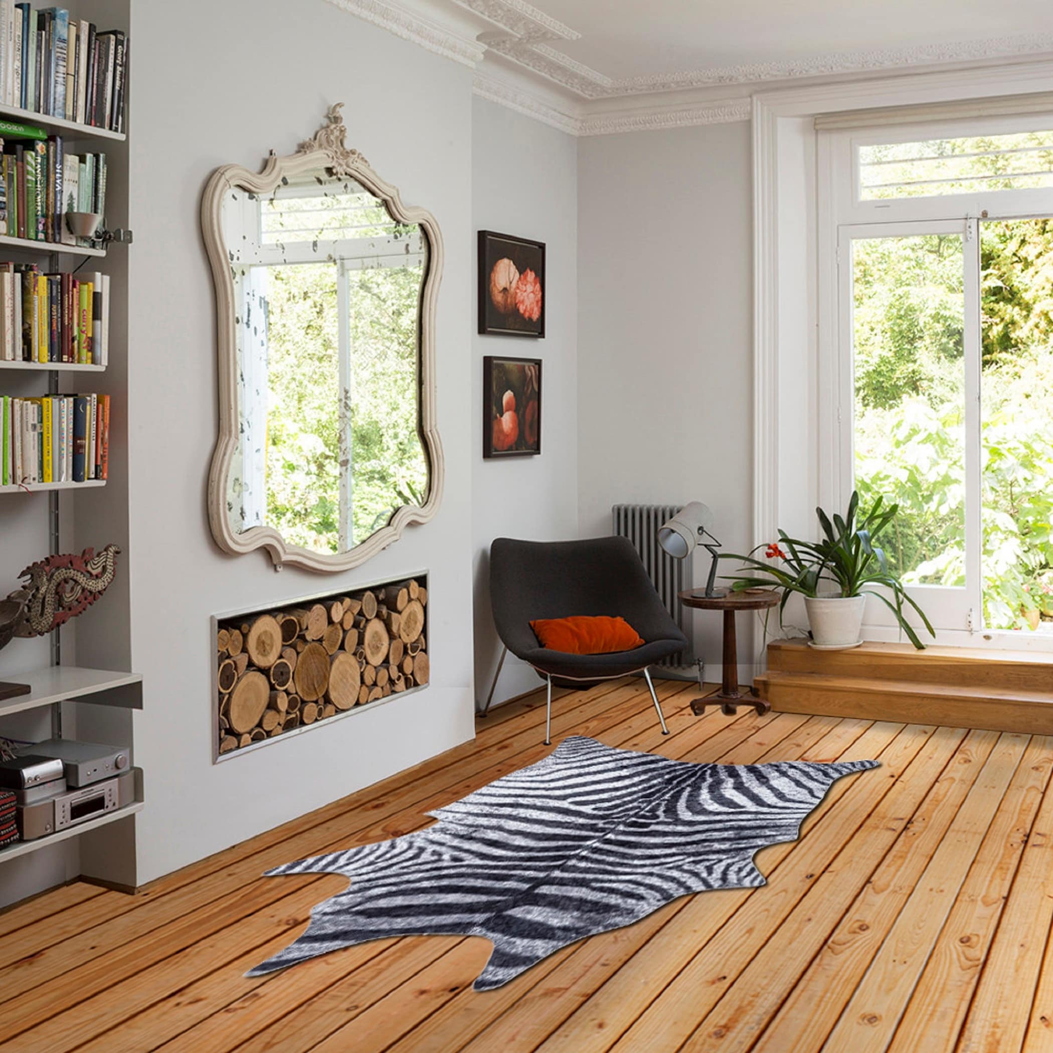 Rio Collection Black White Faux Zebra Hide Printed Rug 5 X 66