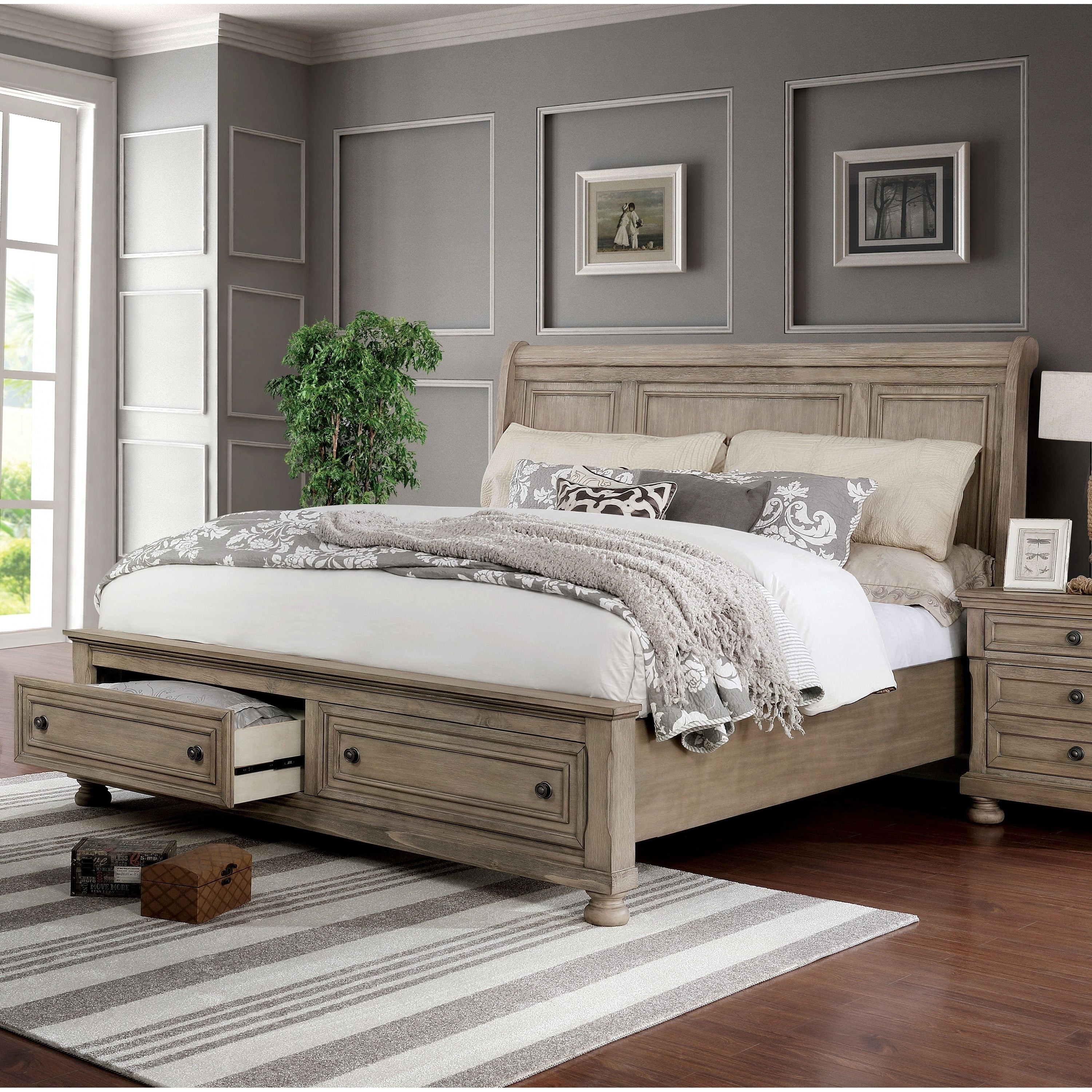 Carbon Loft Nahkohe Transitional Grey Solid Wood Sleigh Bed