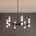 Ristretto 30 Inch 12 Light Matte Black Led Chandelier With Clear Ribbed And White Acrylic Shades